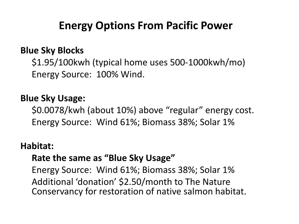 energy options from pacific power