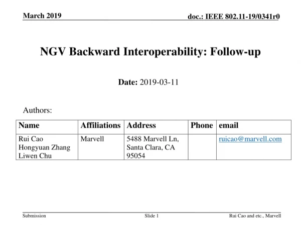 NGV Backward Interoperability: Follow-up