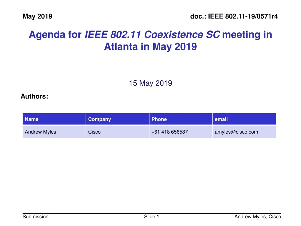 agenda for ieee 802 11 coexistence sc meeting in atlanta in may 2019