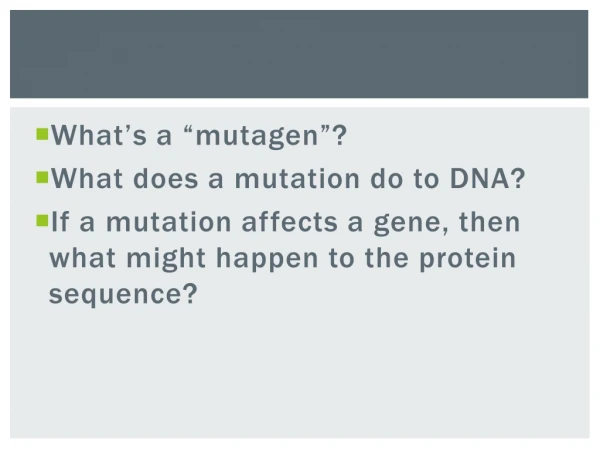 What’s a “mutagen”? What does a mutation do to DNA?