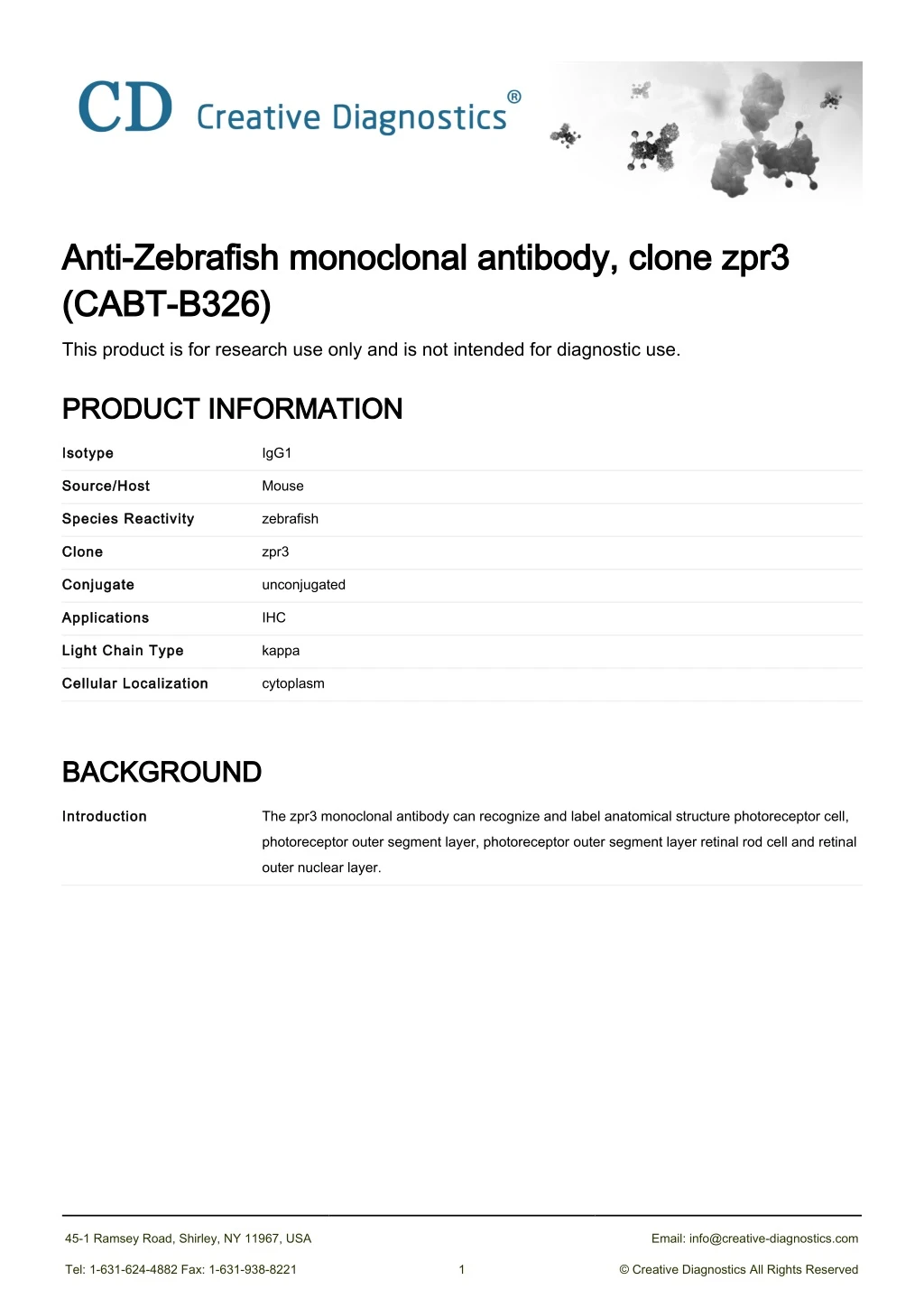 anti zebrafish monoclonal antibody clone zpr3