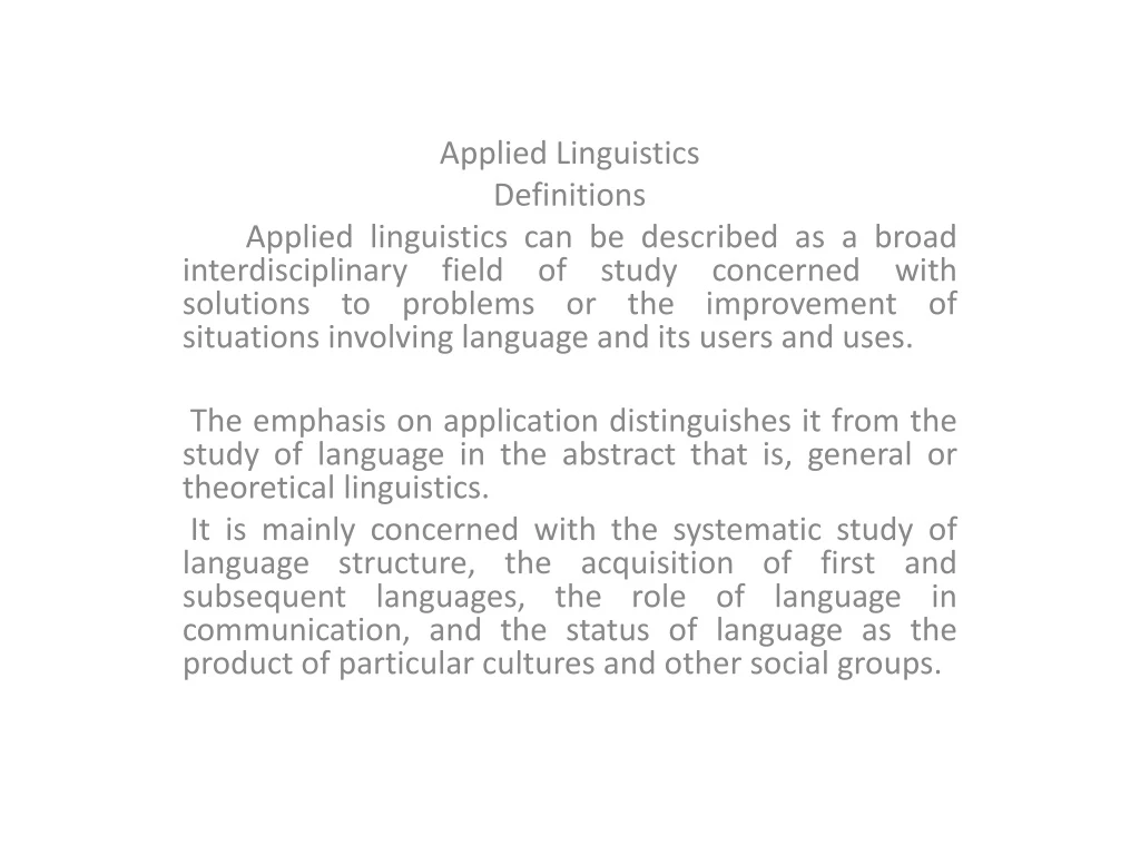 applied linguistics definitions applied