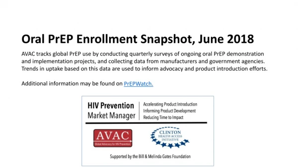 Oral PrEP Enrollment Snapshot, June 2018