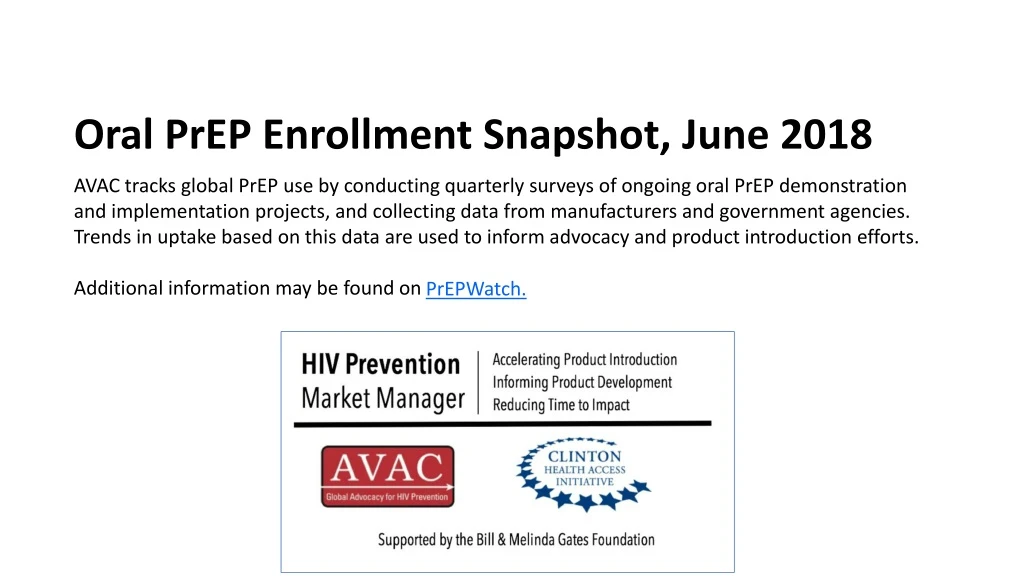 oral prep enrollment snapshot june 2018