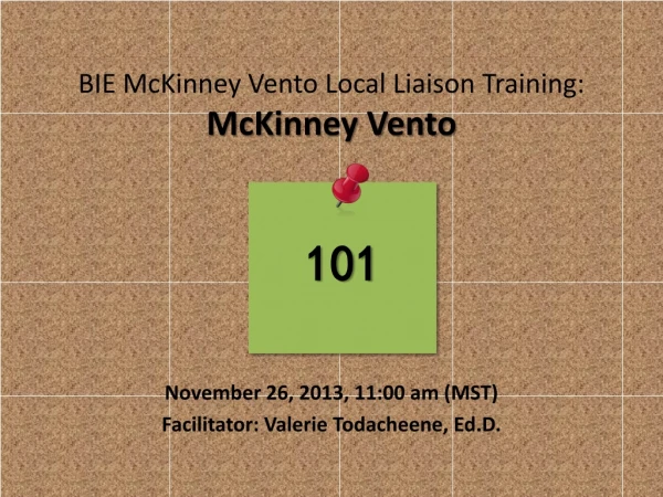 BIE McKinney Vento Local Liaison Training: McKinney Vento