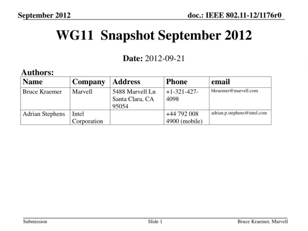 WG11 Snapshot September 2012