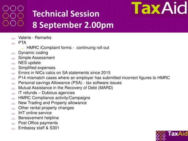 Technical Session 8 September 2.00pm