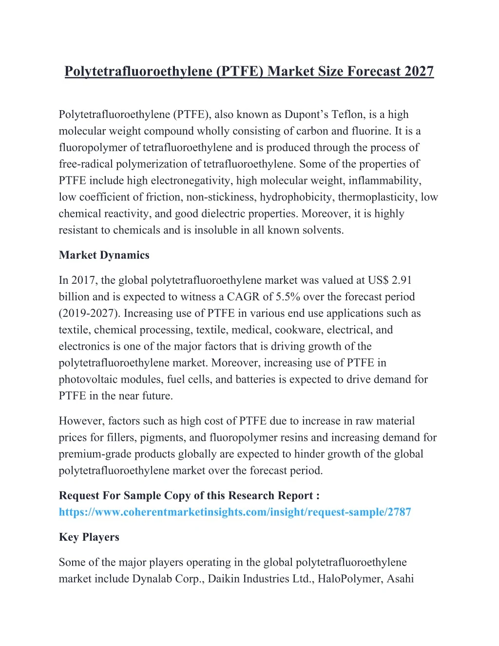 polytetrafluoroethylene ptfe market size forecast