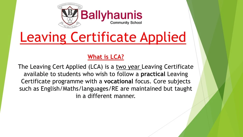 leaving certificate applied