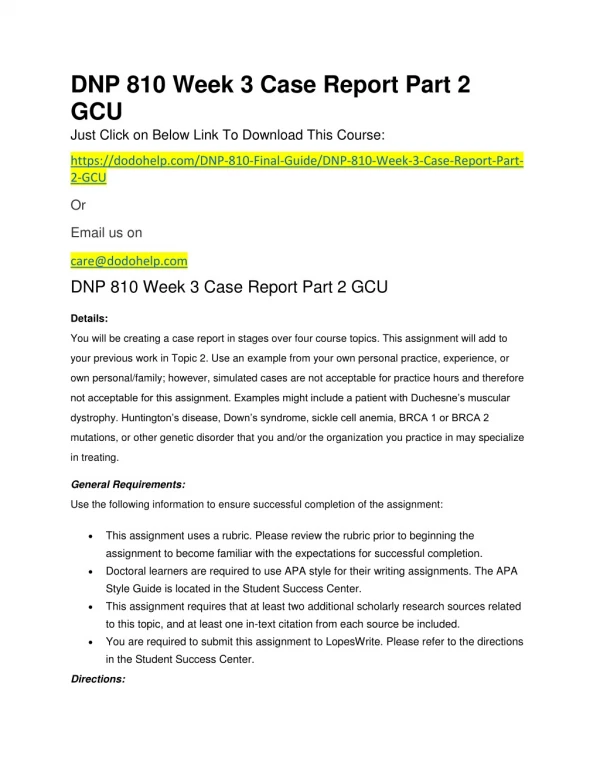 DNP 810 Week 3 Case Report Part 2 GCU