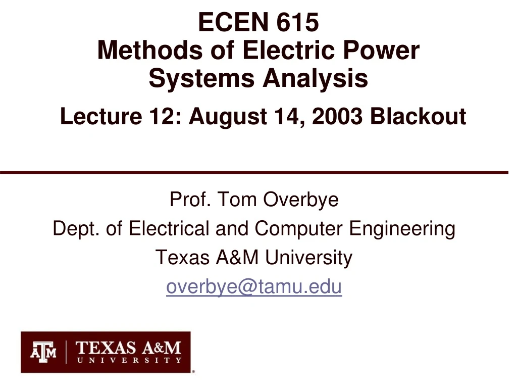 ecen 615 methods of electric power systems analysis