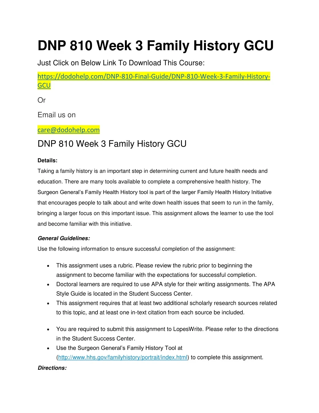 dnp 810 week 3 family history gcu