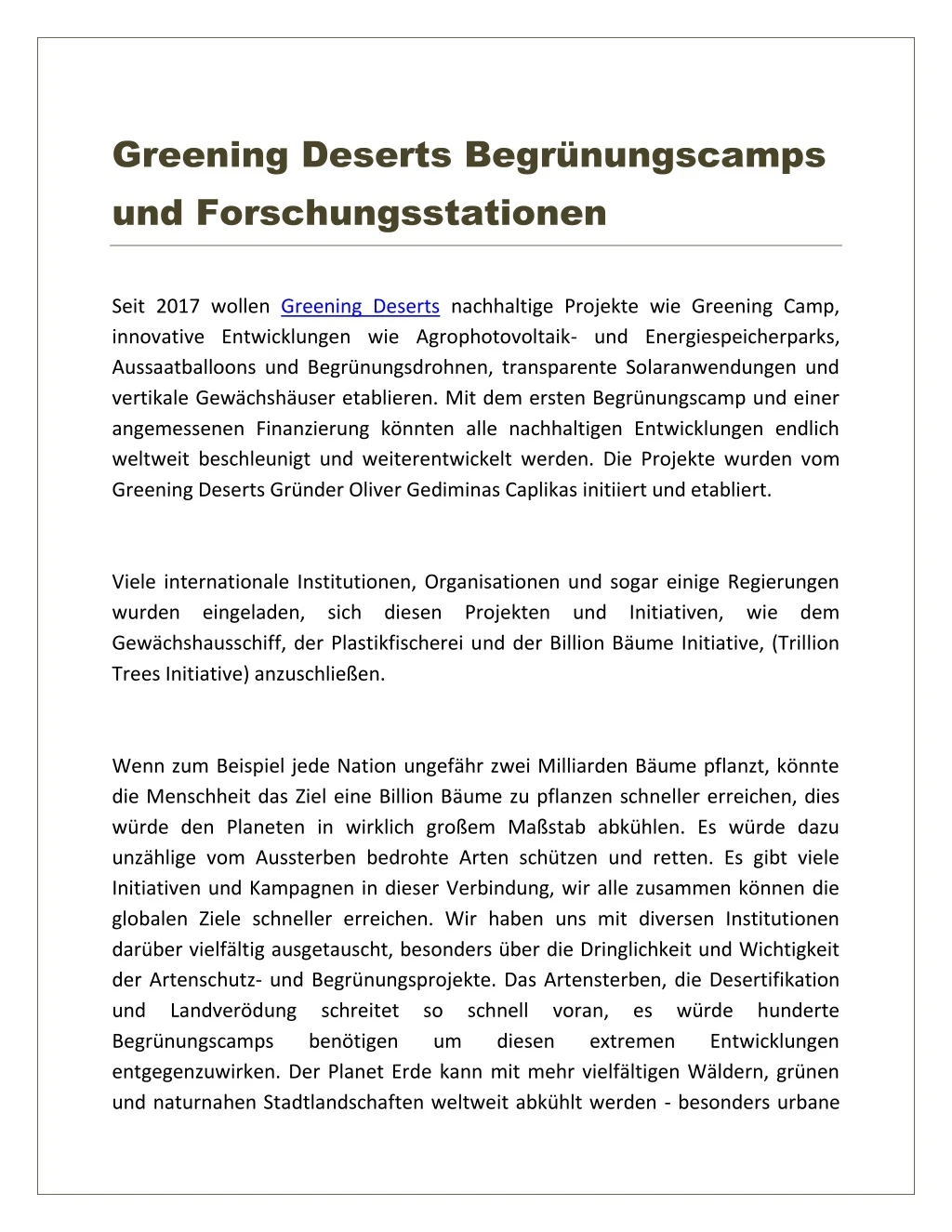 greening deserts begr nungscamps