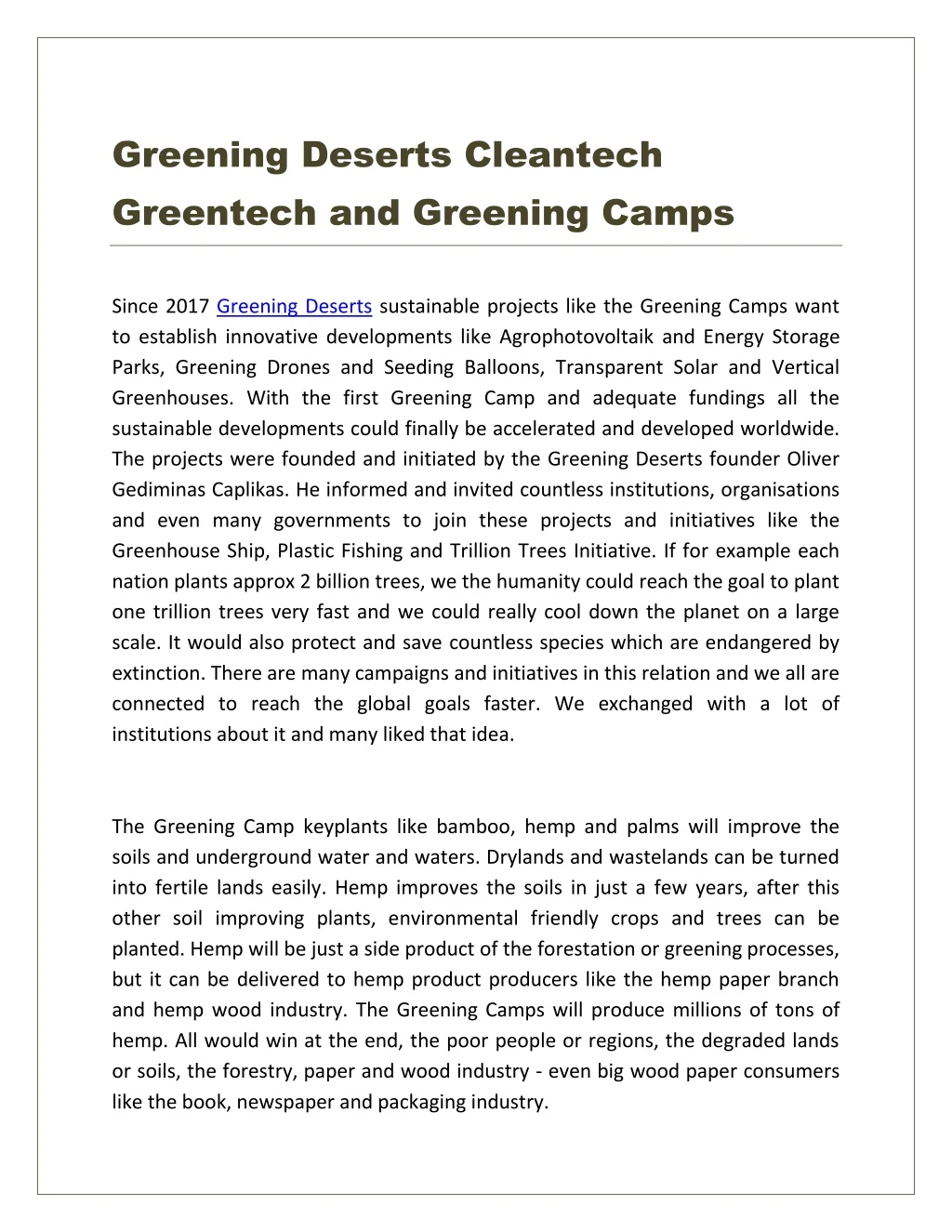 greening deserts cleantech greentech and greening