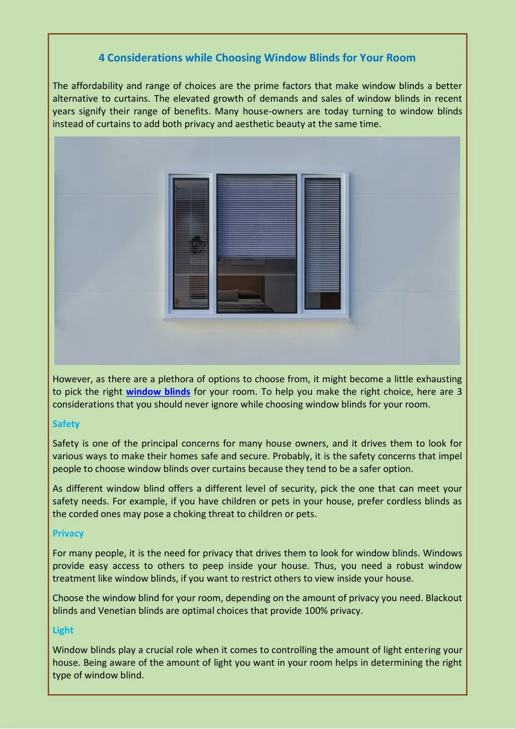 4 considerations while choosing window blinds