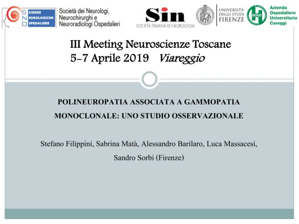 III Meeting Neuroscienze Toscane 5-7 Aprile 2019 Viareggio