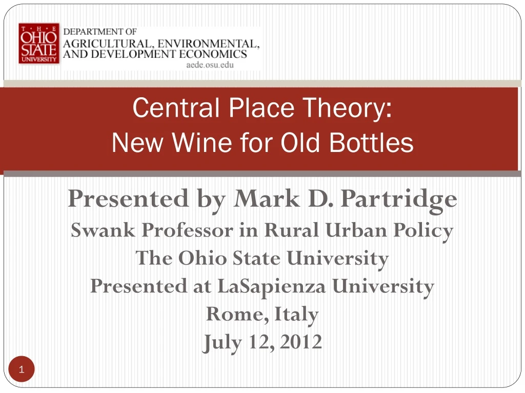central place theory new wine for old bottles