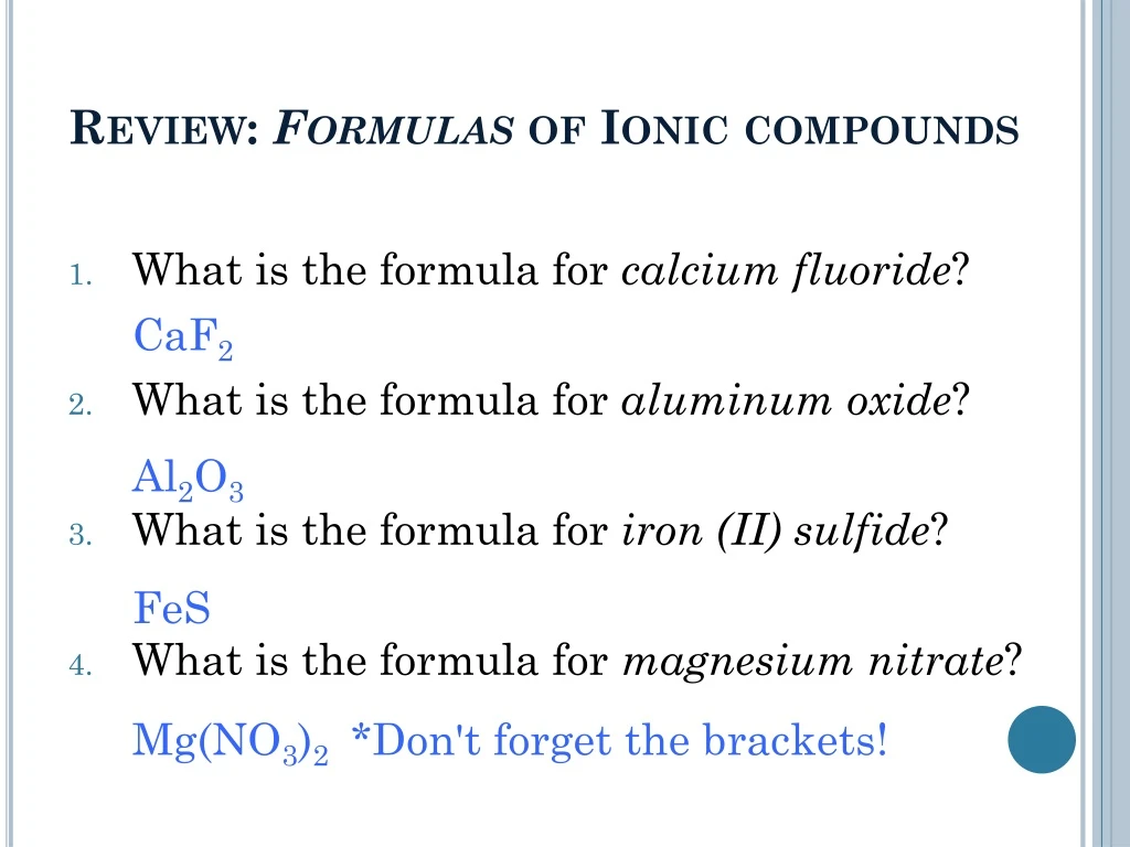 review formulas of ionic compounds