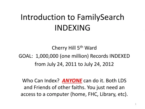 Introduction to FamilySearch INDEXING