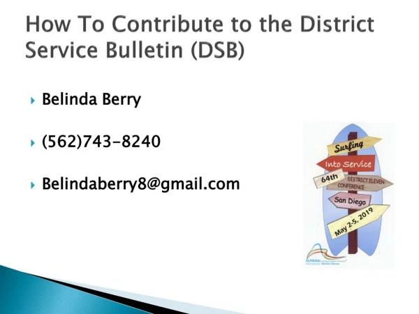How To Contribute to the District Service Bulletin (DSB)