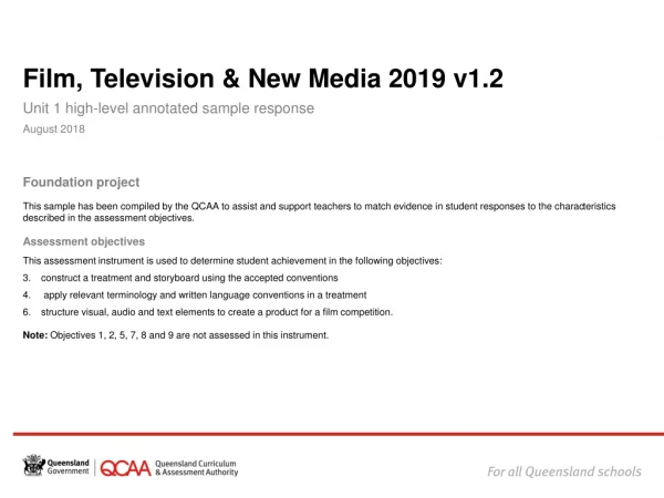 Film, Television &amp; New Media 2019 v1.2 Unit 1 high-level annotated sample response August 2018
