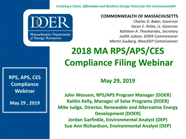 RPS, APS, CES Compliance Webinar May 29 , 2019