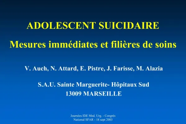 ADOLESCENT SUICIDAIRE Mesures imm diates et fili res de soins