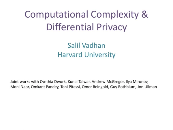 Computational Complexity &amp; Differential Privacy