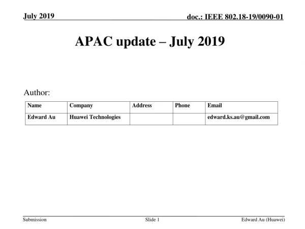APAC update – July 2019