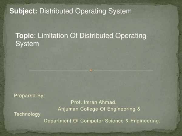 Subject: Distributed Operating System