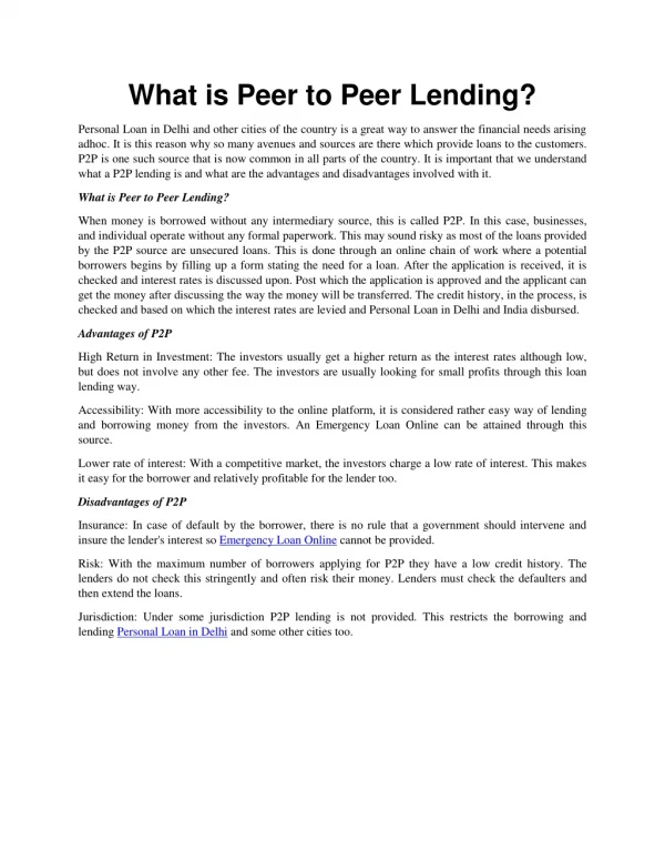 What is Peer to Peer Lending