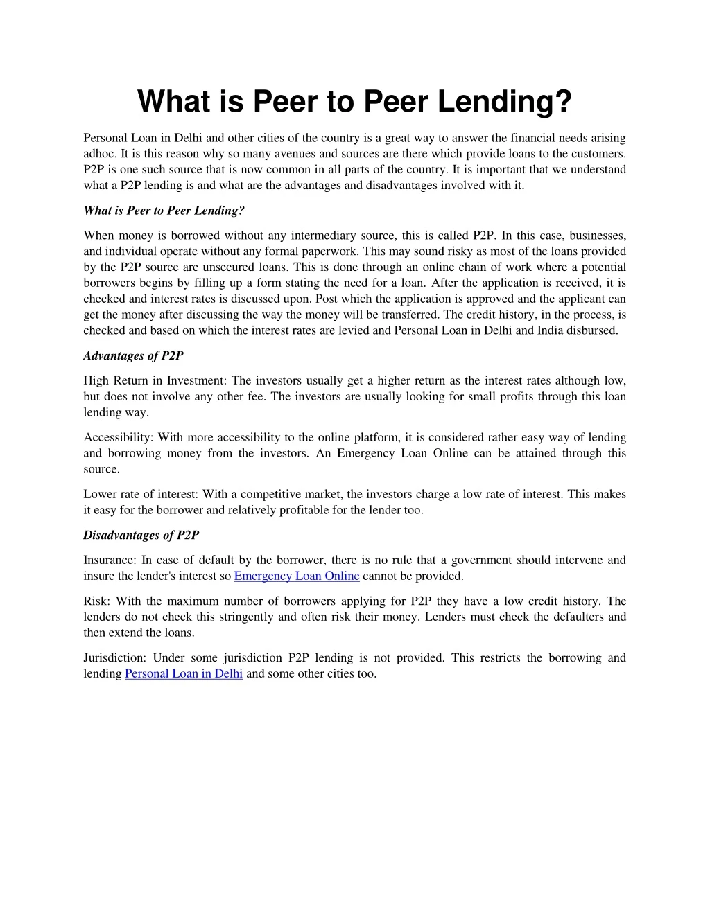what is peer to peer lending