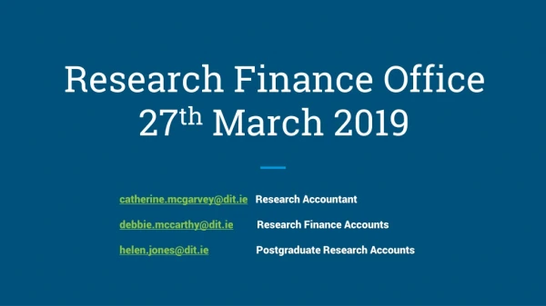 Research Finance Office 27 th March 2019