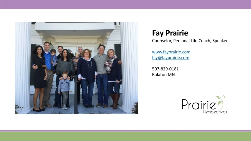 fay prairie counselor personal life coach speaker