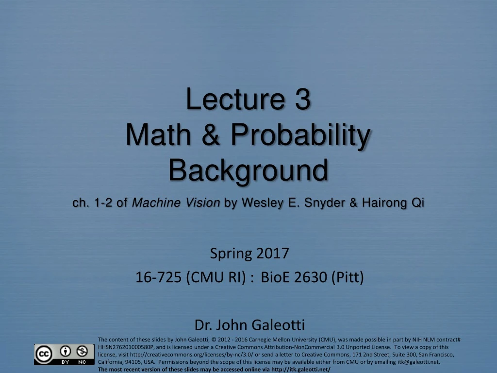 lecture 3 math probability background ch 1 2 of machine vision by wesley e snyder hairong qi