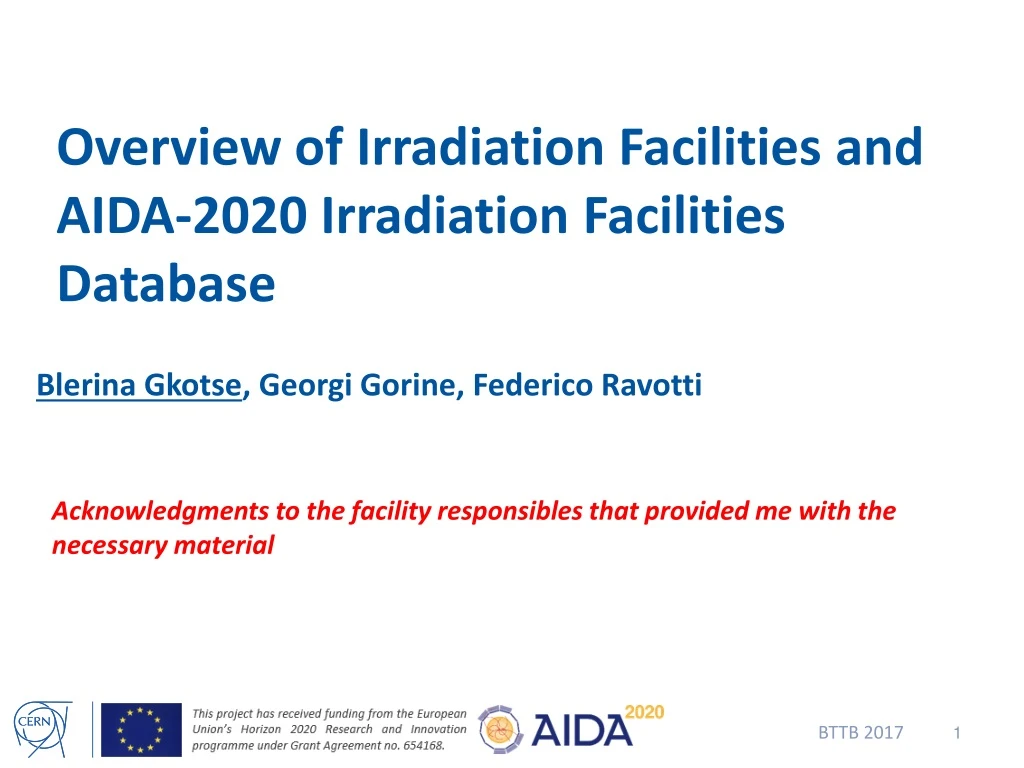 overview of irradiation f acilities and aida 2020 irradiation facilities database