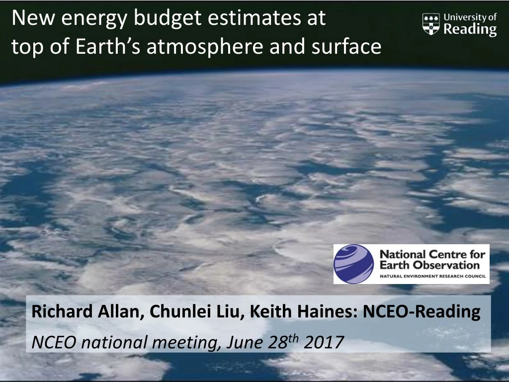 new energy budget estimates at top of earth
