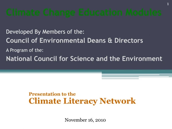 Presentation to the Climate Literacy Network