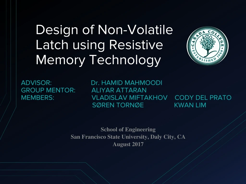 design of non volatile latch using resistive memory technology