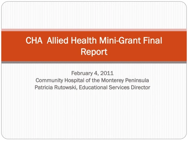 CHA Allied Health Mini-Grant Final Report