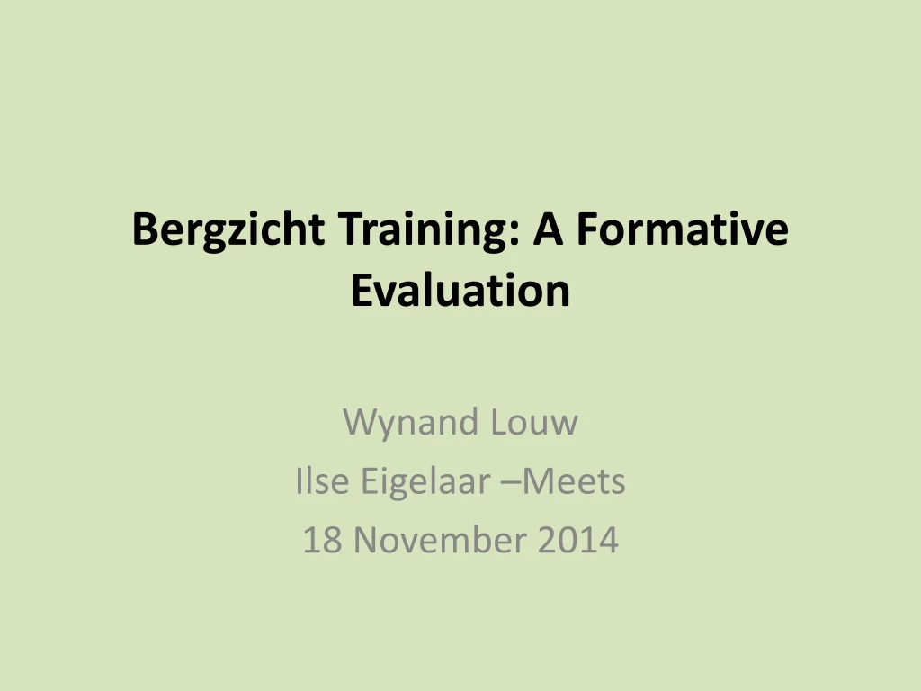 bergzicht training a formative evaluation