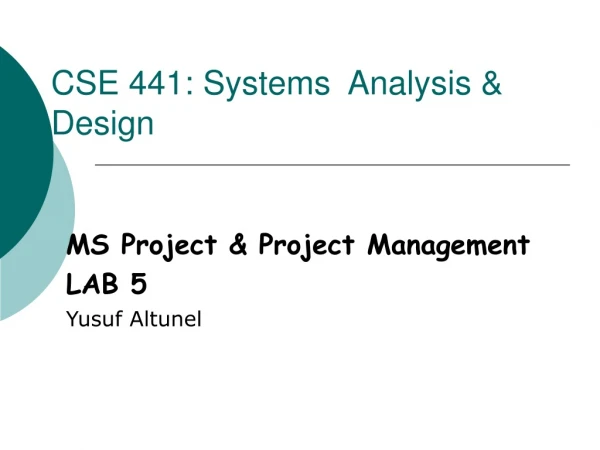 CSE 441: Systems Analysis &amp; Design