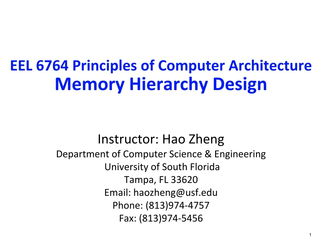 PPT - EEL 6764 Principles Of Computer Architecture Memory Hierarchy ...