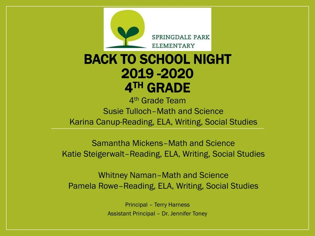 back to school night 2019 2020 4 th grade