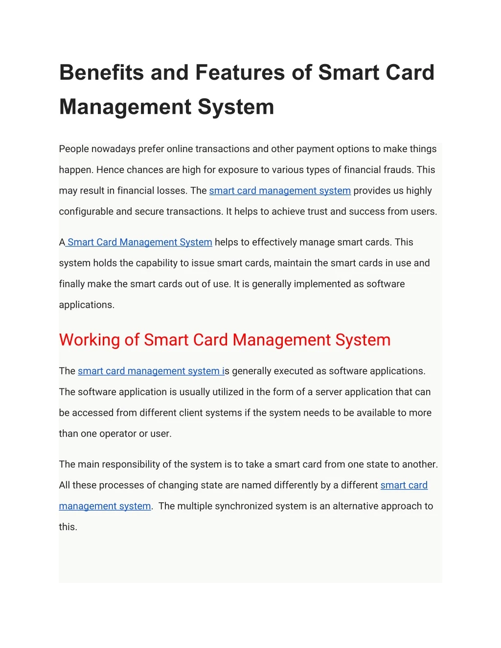 benefits and features of smart card management
