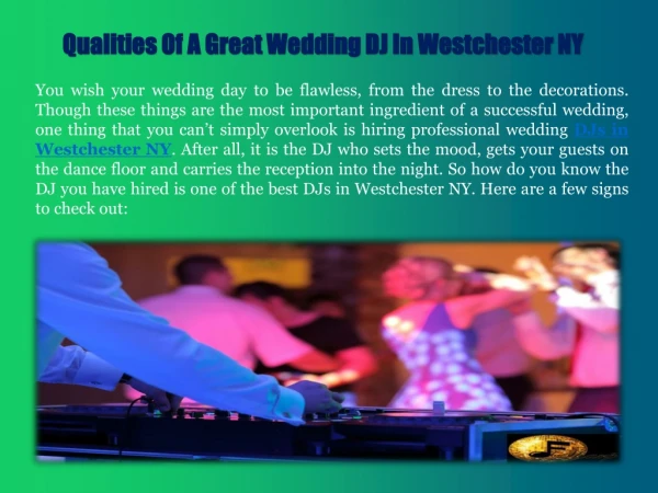 Qualities Of A Great Wedding DJ In Westchester NY