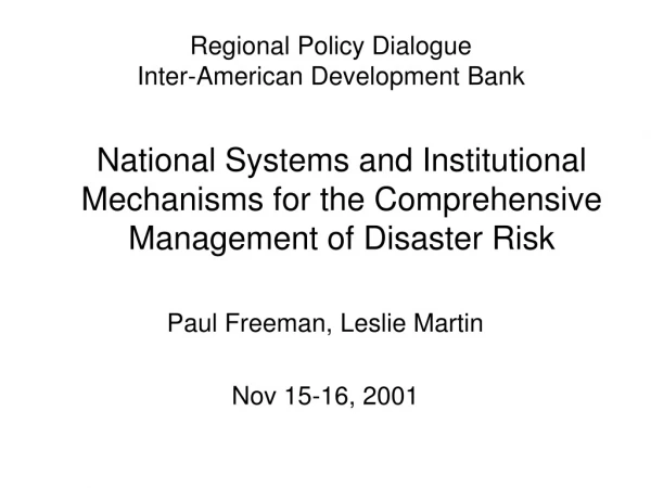 National Systems and Institutional Mechanisms for the Comprehensive Management of Disaster Risk