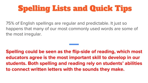 Spelling Lists and Quick Tips