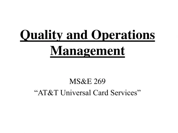 Quality and Operations Management