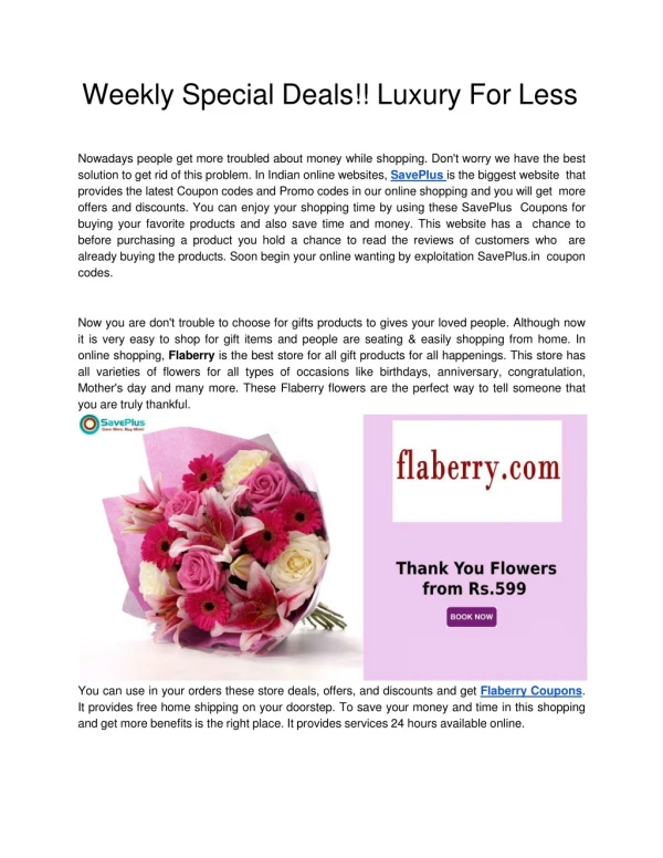 Weekly Special Deals!! Luxury For Less